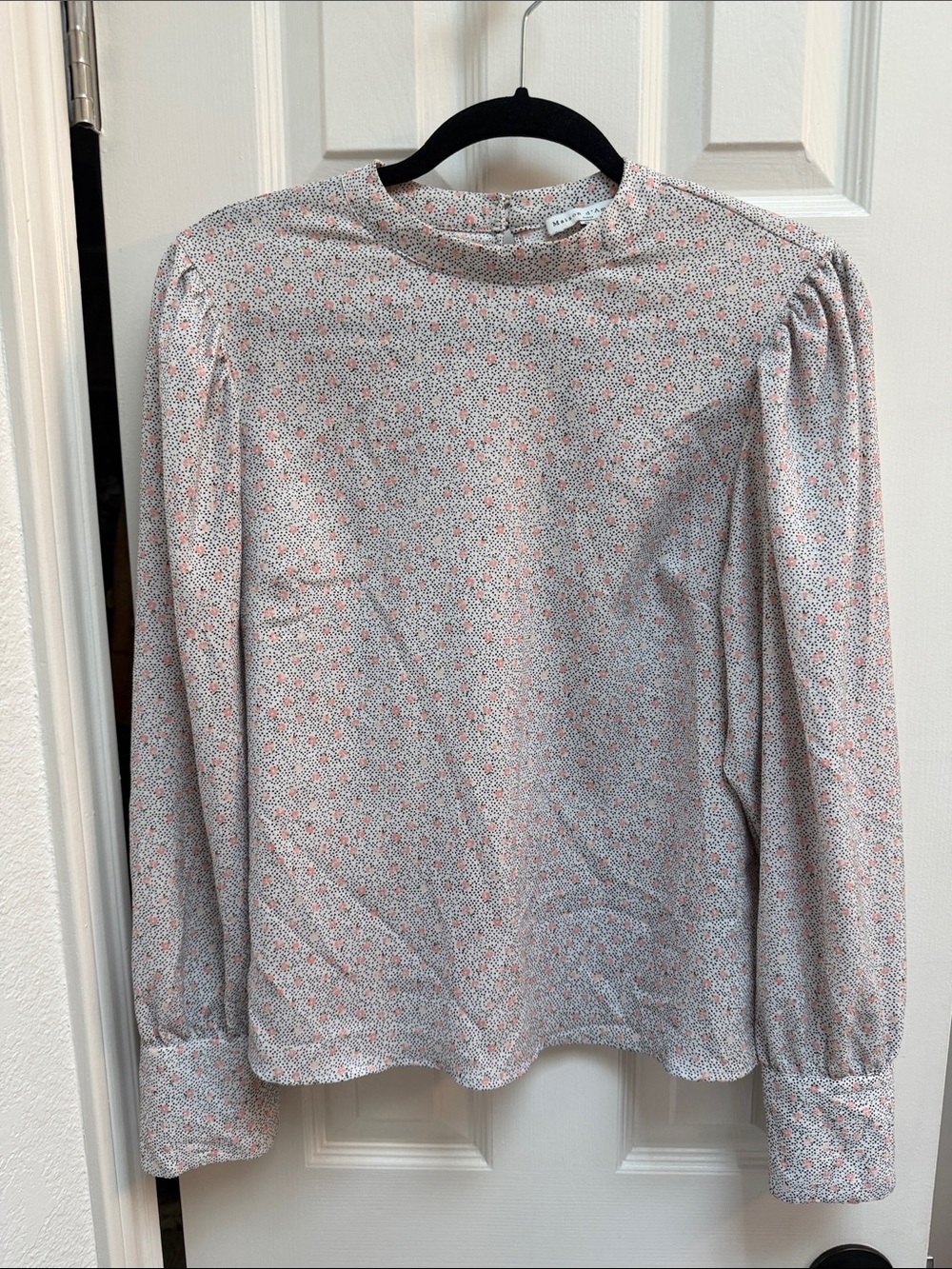 Pink/Peach Floral Puff Shoulder Long Sleeve Top (M)